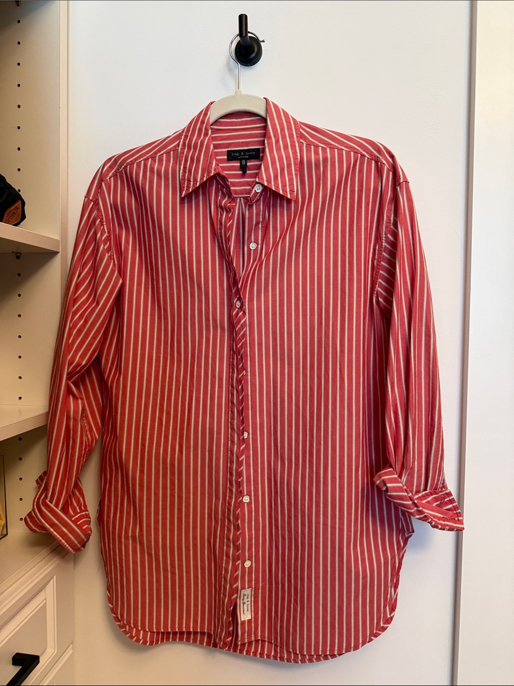 rag & bone Red & White Vertical Stripe Button-Up Shirt